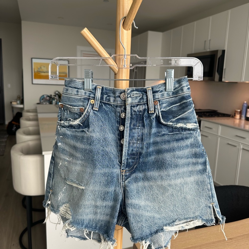 Agolde Dee Denim Blue Women's Distressed Shorts